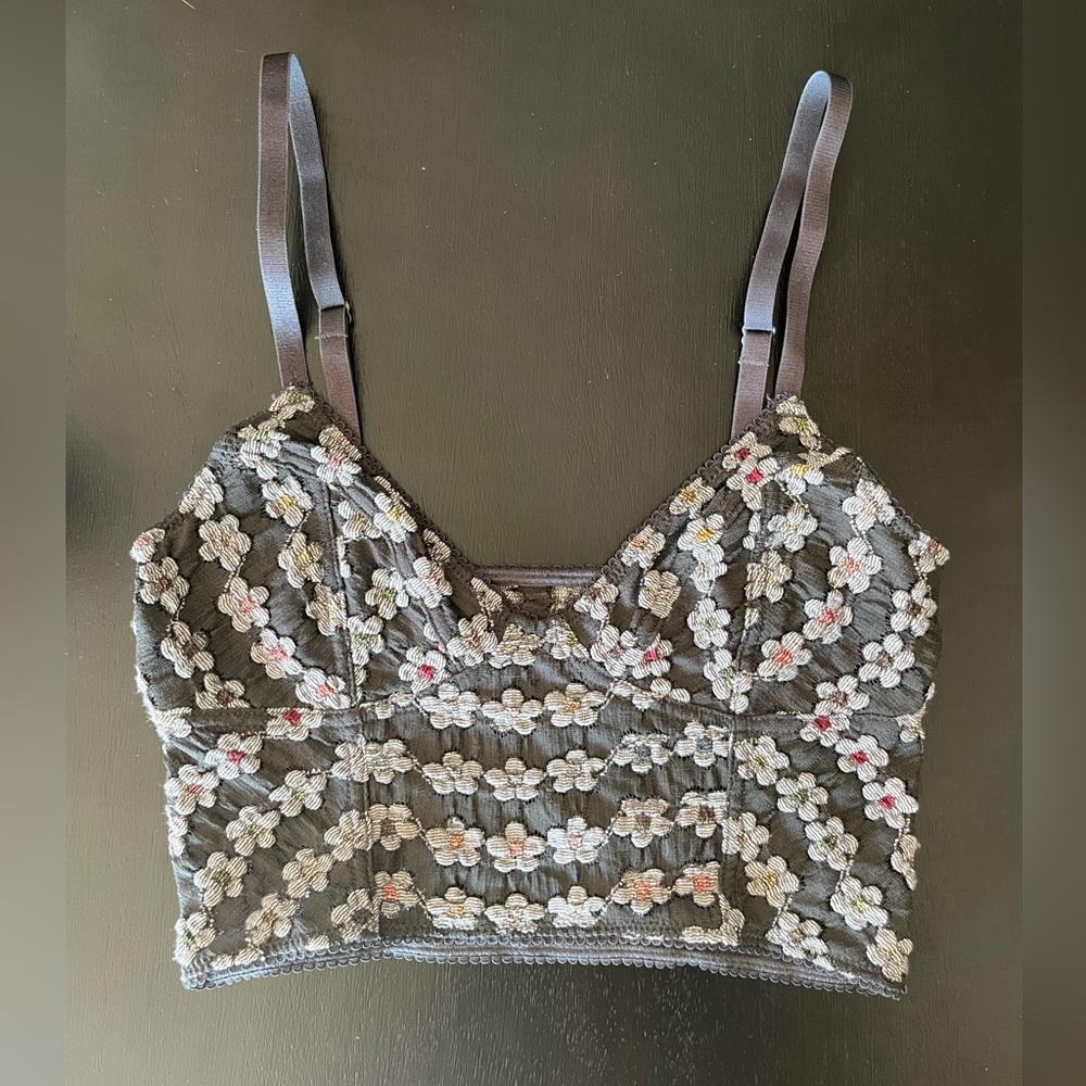 Free People Embroidered Lace Bralette/Crop Top (Charcoal, XS)